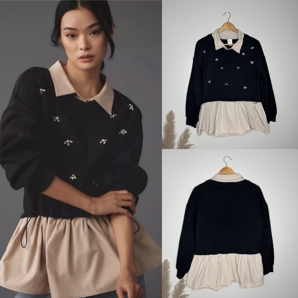 Maeve‎ Anthropologie Embellished Twofer Pullover, EUC, small